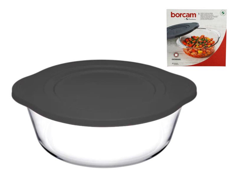 Pa?abahçe Borcam 840ml Round Glass Casserole Bowl with Grey Plastic Lid