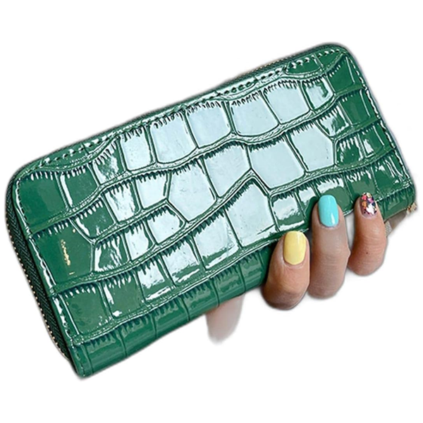 Croc Embossed Zip Around Long Wallet Black