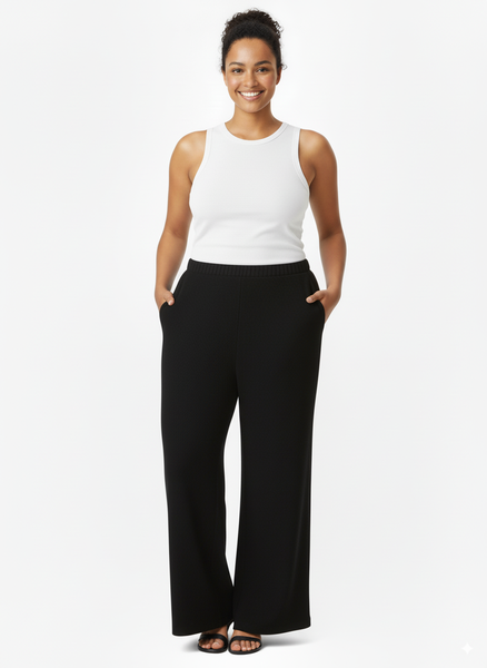 Plus Size Wide Leg Versatile Black Pants