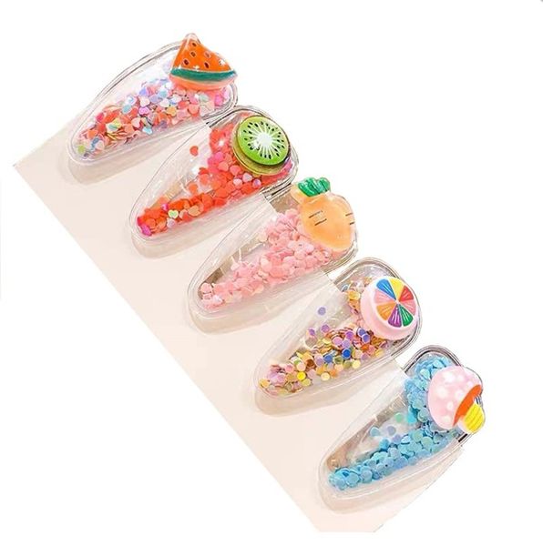 Hair Clip Cute Fruit Quicksand Snap Clips Colorful Rainbow set of 10