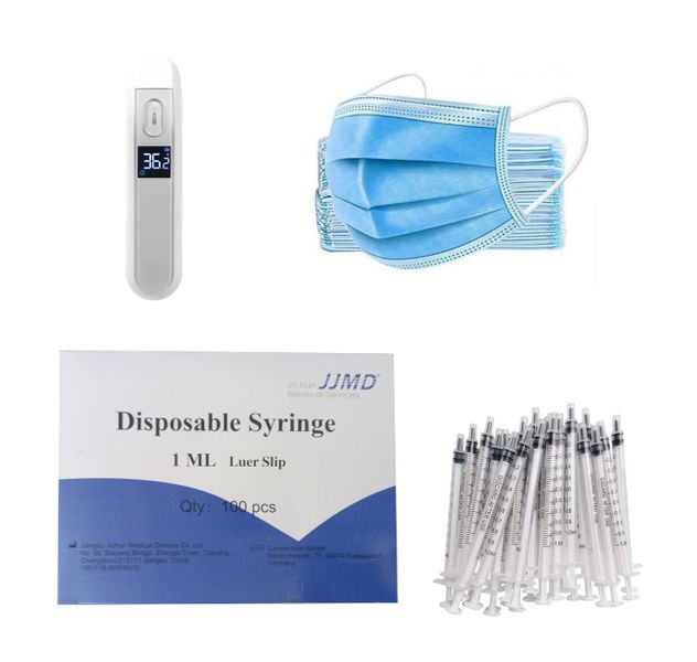 Digital Thermometer - 100 x 1ml Disposable Syringes - 50 x Medical Masks