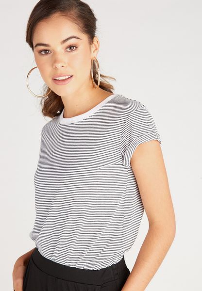 Women's Supré Baby Tee - White &amp; Black Stripe