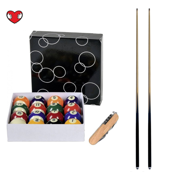 Standard Numbered Pool Balls 2-inch, Ramin Cues 48" 2 Piece &amp; Pocket Knife
