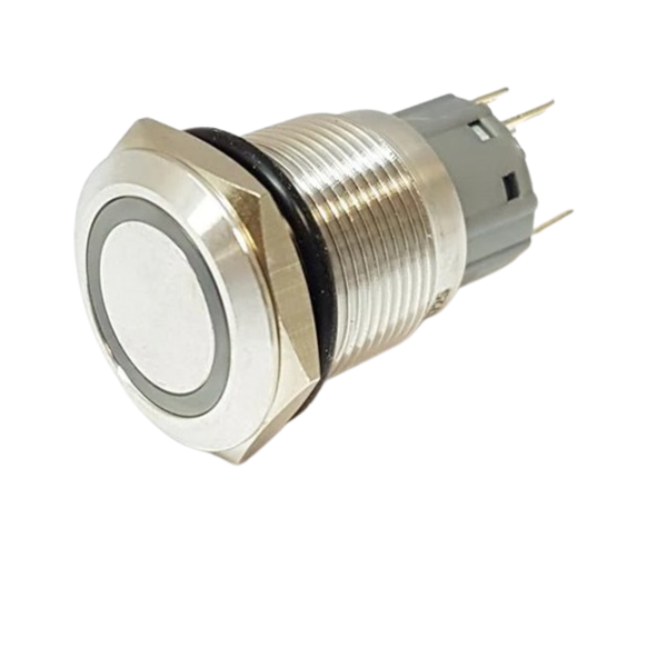 AVP19F-M3SCW12 - 19mm Momentary Push Button, White LED, 1N/O 1N/C, IP65