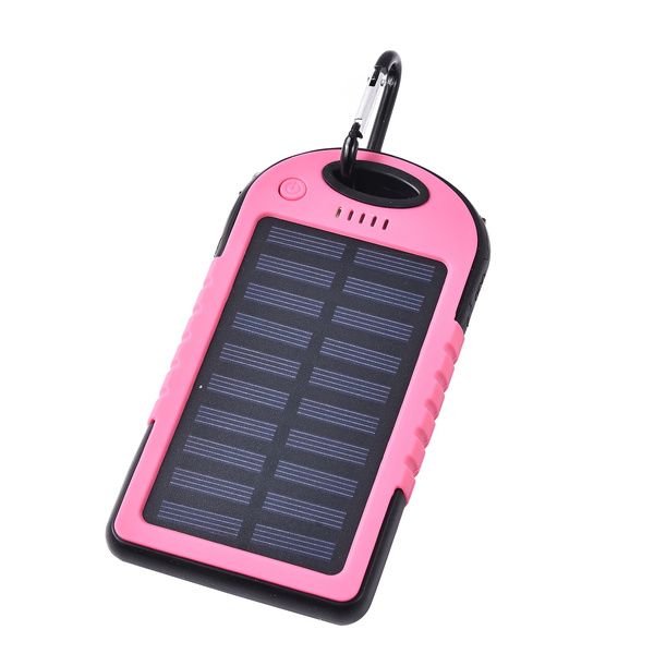 Pink Portable Solar 5000 mAh Battery Charger Power Bank