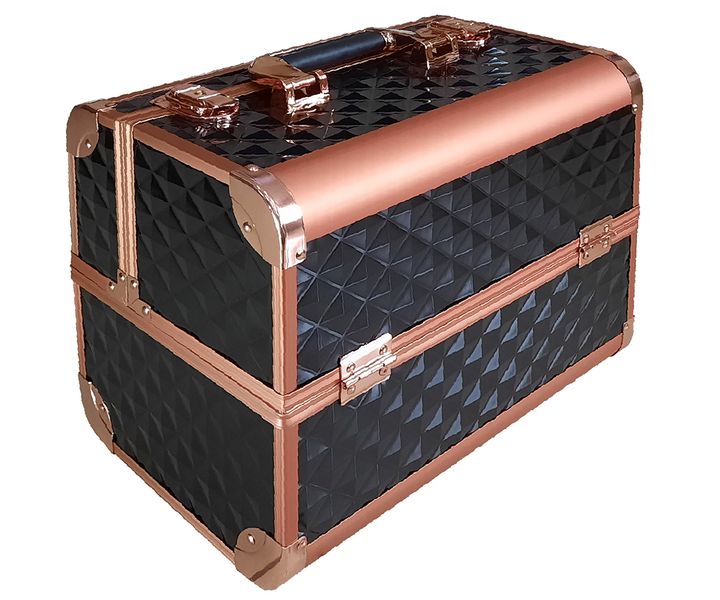 Professional Lockable Cosmetic Makeup Case – Glamorous Black and Rose Gold