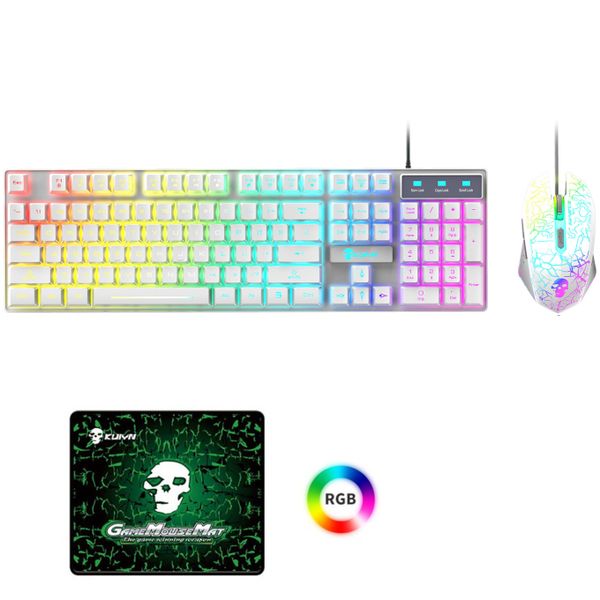 Olive Tree-Ergonomic Wired Mechanical Feel RGB Gaming Keyboard Mouse-White