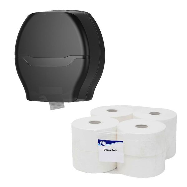 Decca Roll Hand Paper Towel Dispenser with 8 Hand Paper Rolls - Black