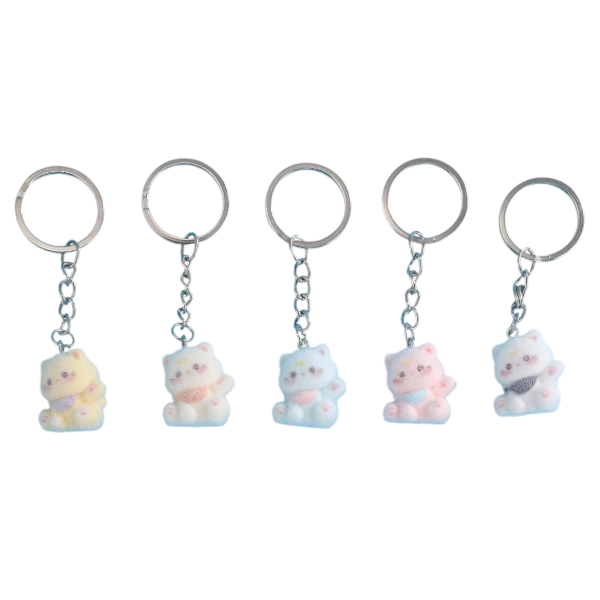 5-Piece Pastel Coloured Cat Keychain - Multicolor