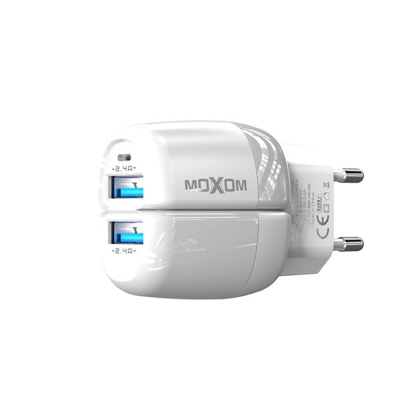 Moxom MX-HC48 White Wall Charger with 2 × USB-A Ports &amp; Lightning Cable
