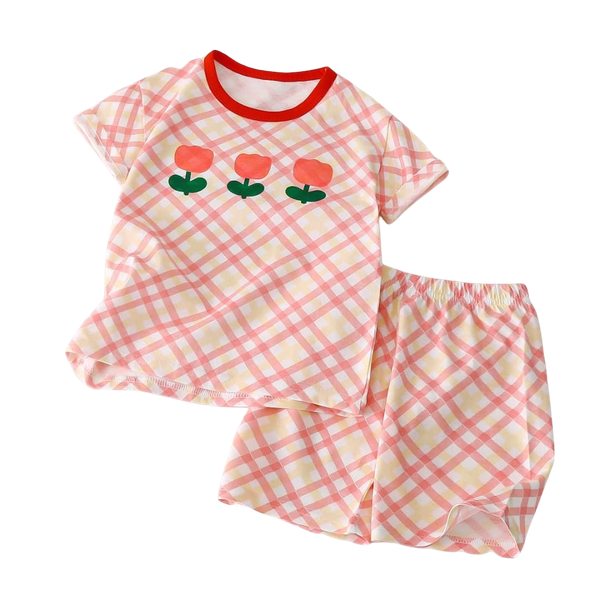 Girls Short Sleeve Summer Pyjamas - Tulips