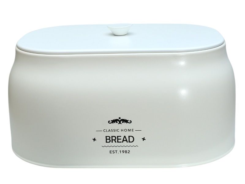 Classic White Metal Bread Box with Lid