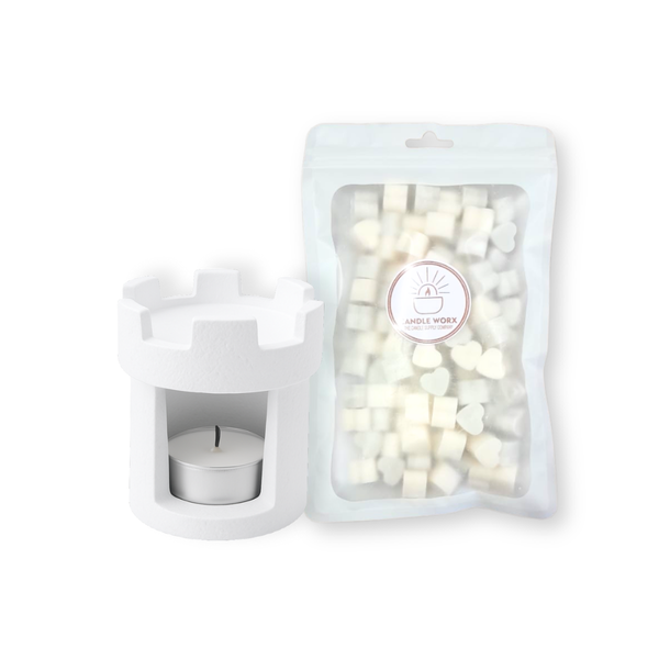 Sandalwood Heart Shaped Wax Melts and Castle Wax Melter Set
