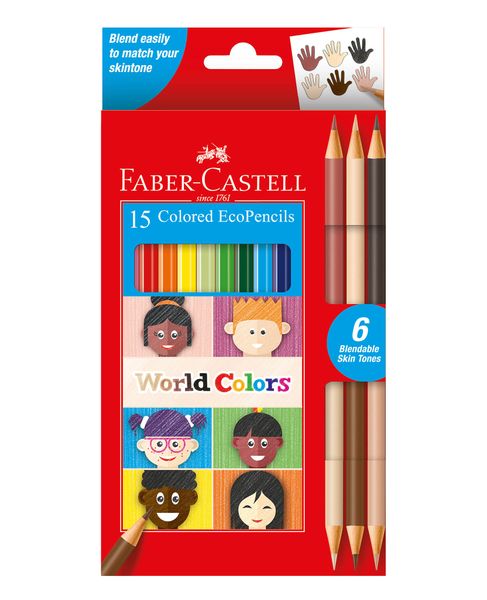 Faber-Castell - World Colours Eco Wood Pencils With Blendable Skin Tones 15'S Assorted