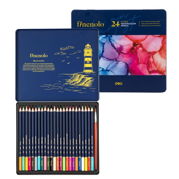 Deli Finenolo Watercolour Pencil 24 Colours With Metal Case Art