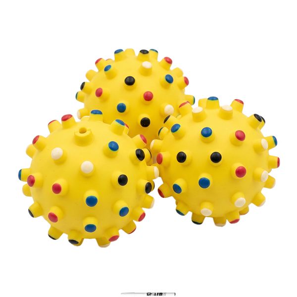 3Pcs Yellow Nubby Dog Ball | Multicolored Fetch &amp; Chew Toy With ReVibe Pen