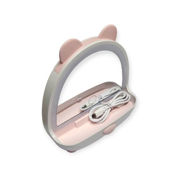 Mini Rechargeable Bear Shaped LED Makeup Mirror With Cosmetic Compartment