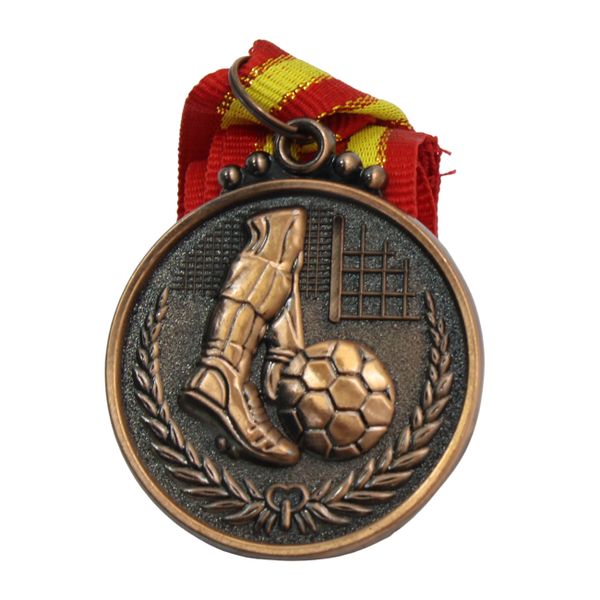 Medal - Soccer Alloy Metal Medal with Ribbon - 50mm Diameter - Bronze