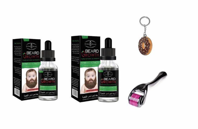Beard Grooming and Growth Essential Oil X 2, Derma Roller &amp; Fancy Keyring