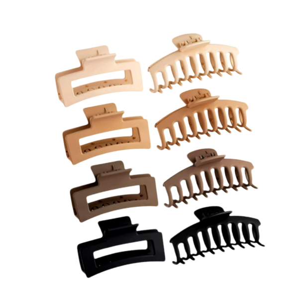 Set of 8 Hair Clips Large Banana-Shaped Square Matt Hair Clips