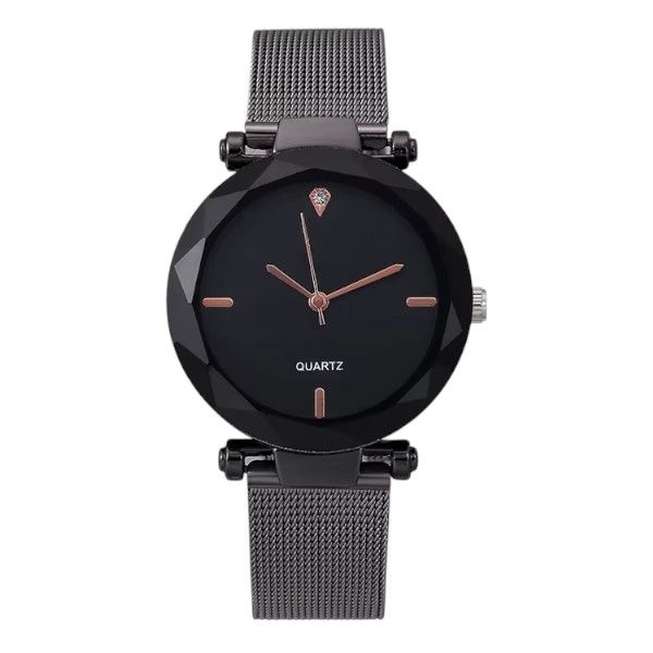 Stainless Steel Classic Quartz Watch With Crystal Accents - Black