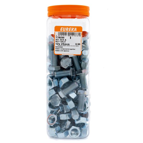 EUREKA Set Screw &amp; Nut Galvanised 12 x 25mm Q:50 T7B230