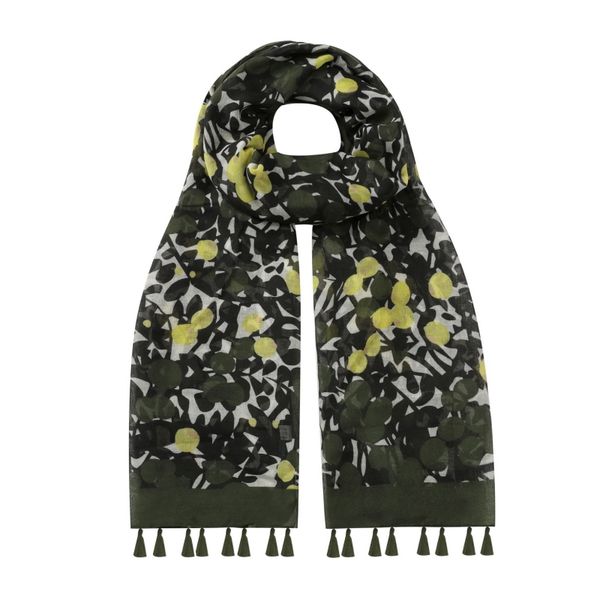 SoGood-Candy - Scarf - Olive Green Floral with Tassels