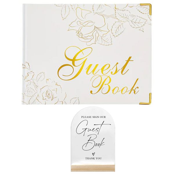 Gold Foiled Rose Wedding or Function Guest Book and Sign Set