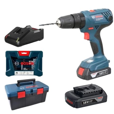 Bosch - Cordless Impact Drill Kit GSB 180-LI with 41Pc Accessories and Case Image