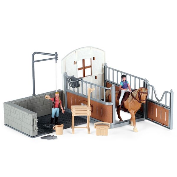 Kids Western Style Horse Caretaking Farm Stable Toy Set (28.5x17x26.5cm)