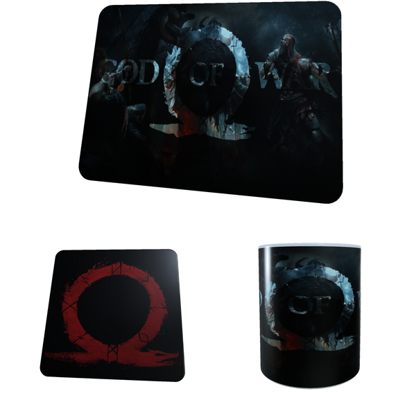 God Of War Battle Logo Background - Coffee Mug, Coaster and Mouse Pad Combo