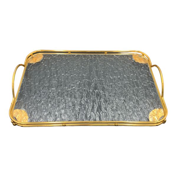 Gold Tray With Embossed Clear Glass 37x26x2.5cm