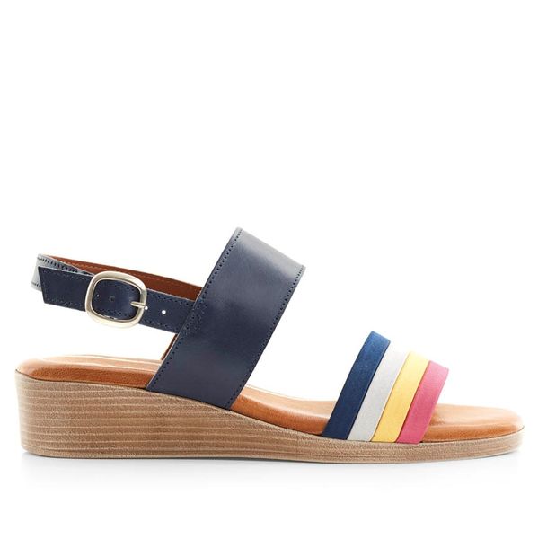 Green Cross GX&amp;Co Double Strap Satin Wedge Sandal 52200 Navy