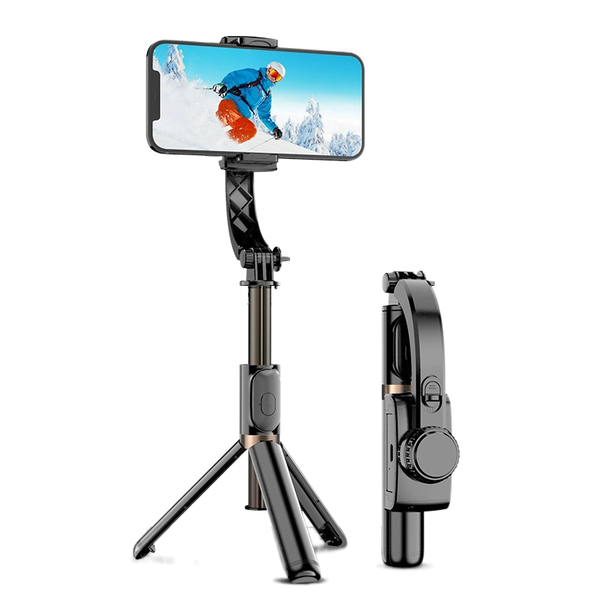 Handheld gimbal selfie stick with built-in anti-shake phone holder