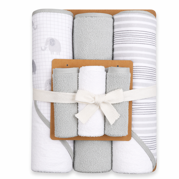 6 Piece Baby Bath Towel Set - Soft Hooded Towels &amp; Washcloths for Newborns