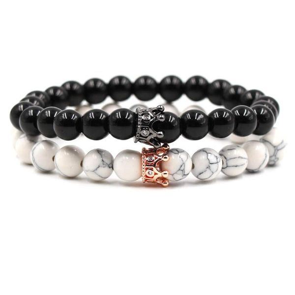 Argent Craft Howlite &amp; Black Onyx Couple Bracelet Set (Black &amp; Rose Gold)