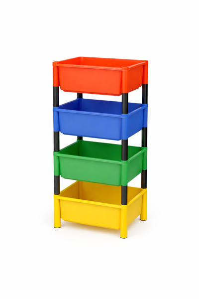 Jolly Kids 4 Tier Stack &amp; Caddy Storage Organiser - Multi-Purpose Rack
