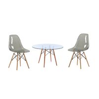 Modern 3 Piece Glass Table and Wooden Leg Chairs