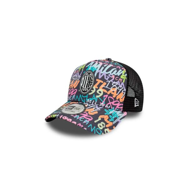 AC Milan New Era Graffiti Allover Print Trucker Adjustable Hat - Black