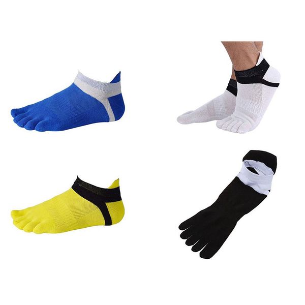 4 Pair Toe Socks Cotton Socks For Men White+Yellow+Blue+Black