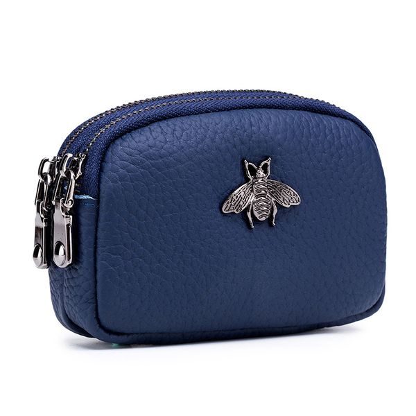 Women Storage Bag Small Wallets Coin Purse Genuine Leather Double Zipper