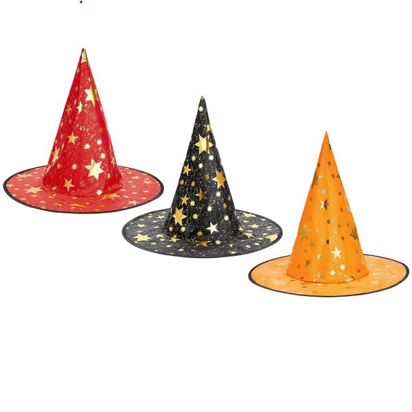 Halloween Witch/Wizard Hat with Gold Stars (Set of 3)
