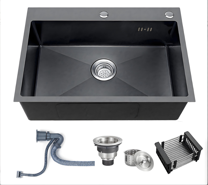 Single Bowl Stainless Steel Kitchen Sink with Clog-Free Drain, Deep Basin