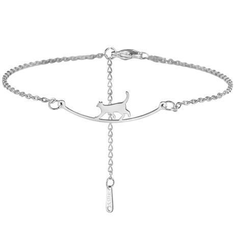 High Quality Minimalist Stainless Steel Cat Charm Anklet For Women - Silver Image