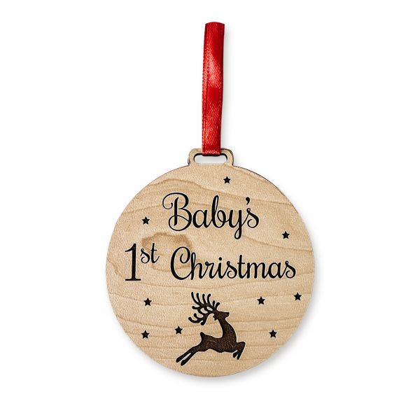 Laser Cut Wood Engraved Baby's First Christmas Tree Hanging Ornament