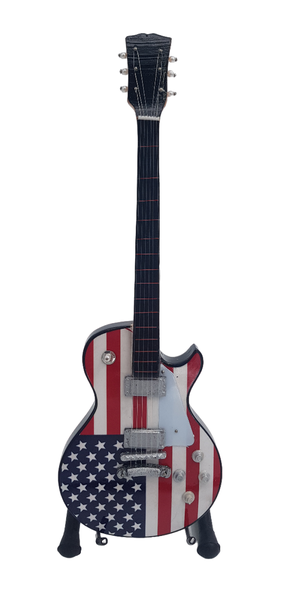 Mini Wooden Guitar Ornament - USA Flag - 24 x 7cm