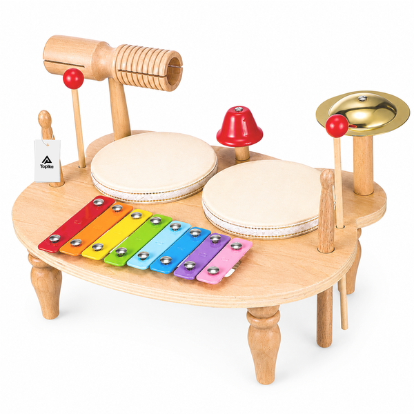 Topika Wooden Toddler Drum Set Montessori Musical Instruments for 1-9 years
