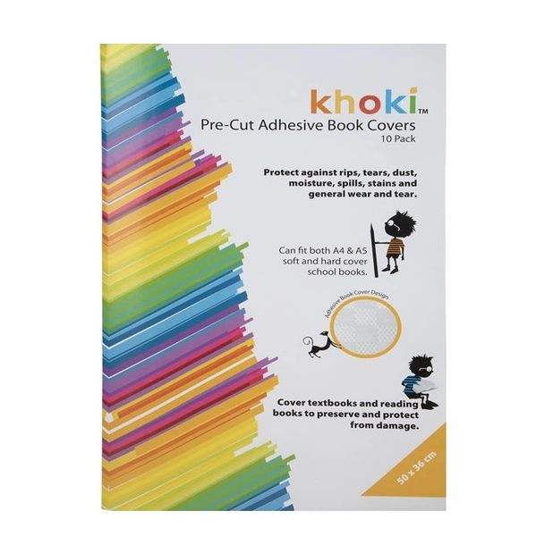 Khoki (10 Piece) Pre-Cut Adhesive School/Office Book Covers