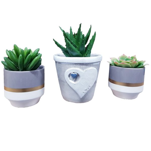 Gold Rimmed Ceramic Planter with Artificial Succulents Beautiful Home Decor