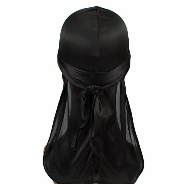 Premium Quality Adjustable Silky Satin Durag With Extra Length Ties - Black